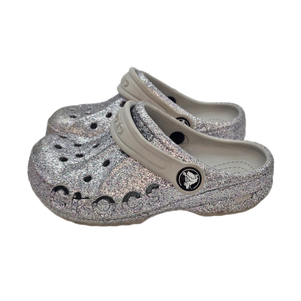Crocs Baya Glitter Clogs Silver Little Kids Size 9 Toddler Sparkly Comfort Shoes - Picture 1 of 8